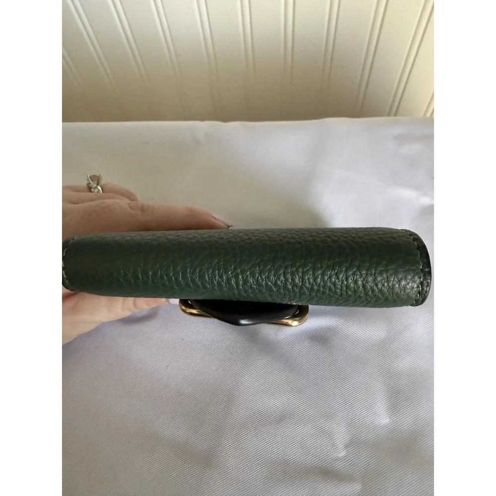COACH PEBBLED LEATHER MORGAN TRIFOLD WALLET EVERGREEN FORREST GREEN GOLD - Picture 4 of 13